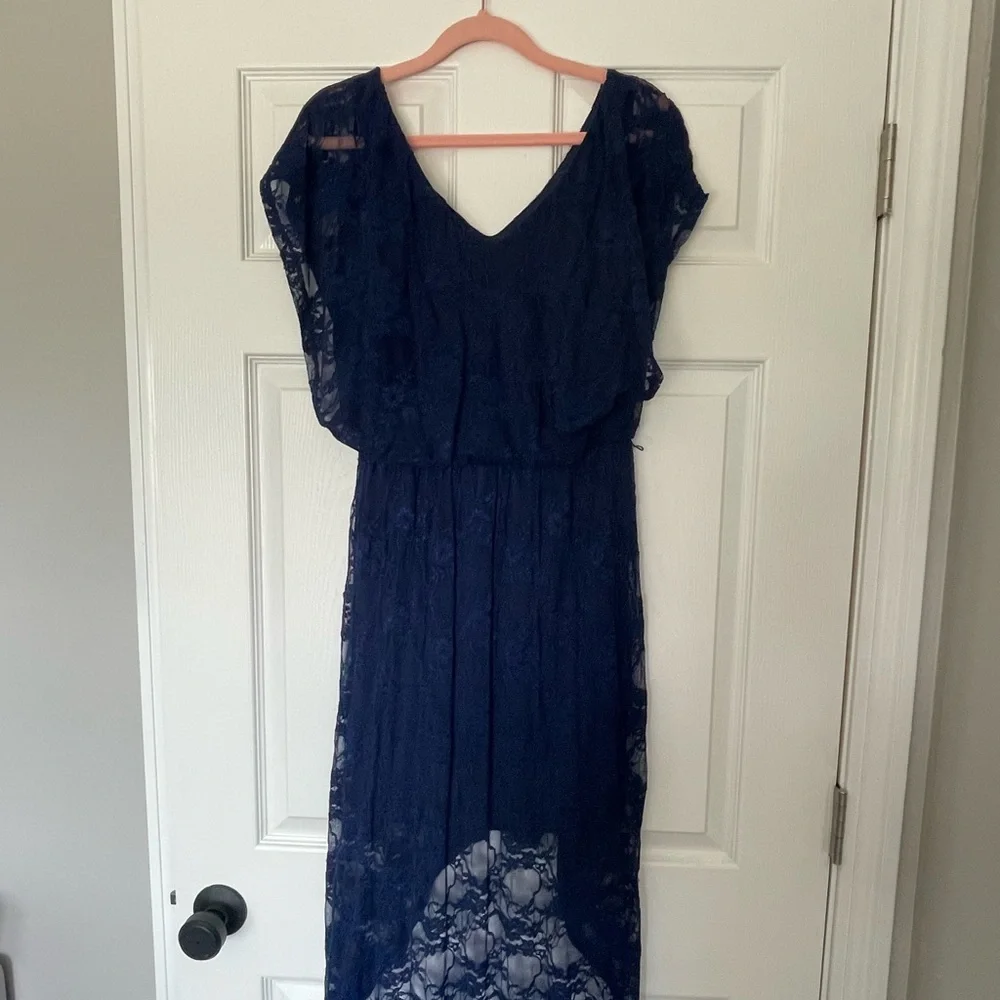 Navy blue high-low lace dress - Picture 4 of 7